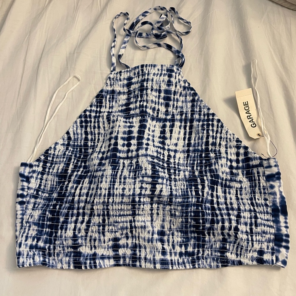 Garage NWT Blue Tie-Dye Halter Crop Top Size M